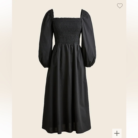 J. Crew Dresses & Skirts - J CREW Smocked Puff Sleeve Black Cotton Poplin Midi Dress Womens Small